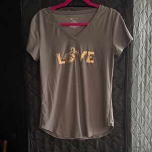 No Boundaries Gray V-Neck Tee with Gold LOVE Print